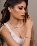 Gargantilha Gomos Gotas Safira Rosa Banhado a Ouro 18K - 40 cm