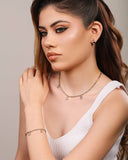 Gargantilha Gomos Gotas Safira Rosa Ródio Branco - 40 cm