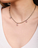 Gargantilha Gomos Gotas Safira Rosa Ródio Branco - 40 cm