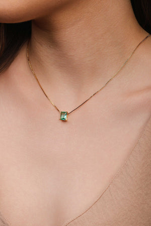 Gargantilha Pingente Retangular Turmalina Banhado a Ouro 18K - 45 cm