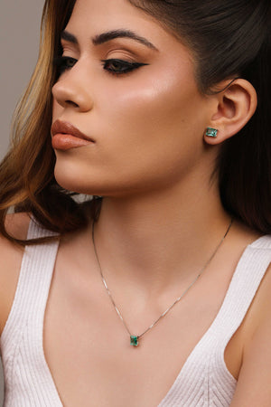 Gargantilha Pingente Retangular Turmalina Ródio Branco - 45 cm