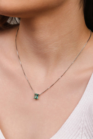 Gargantilha Pingente Retangular Turmalina Ródio Branco - 45 cm