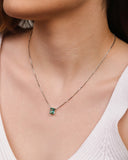 Gargantilha Pingente Retangular Turmalina Ródio Branco - 45 cm