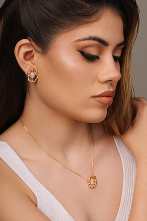 Gargantilha Oval Orgânico Ponto de Luz Cristal Banhado a Ouro 18K - 45 cm