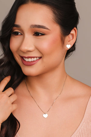 Brinco Coração Flat Liso 1.0 cm Ródio Branco