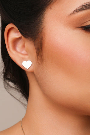 Brinco Coração Flat Liso 1.0 cm Ródio Branco