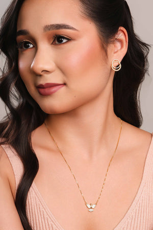 Brinco Círculos Entrelaçados Cravejados Cristal Banhado a Ouro 18K