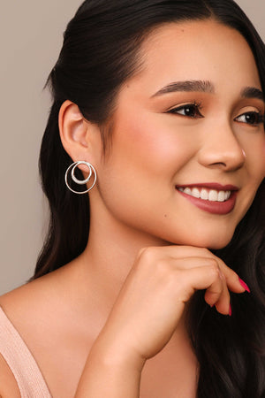 Brinco Argola Frontal Dupla Cravejada Cristal 2.9 cm Ródio Branco