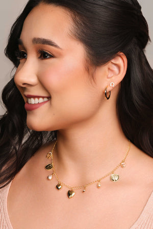 Relicário Coração Medalhas Cravejado Cristal Banhado a Ouro 18K - 40 cm