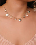 Relicário Coração Medalhas Cravejado Cristal Ródio Branco - 40 cm