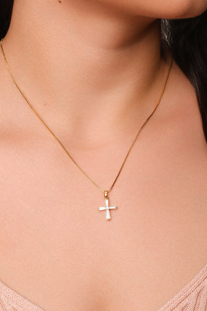 Gargantilha Veneziana Cruz Baguetes Cristal Banhado a Ouro 18K - 45 cm