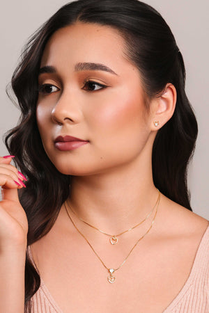 Gargantilha Dupla Corações Espirito Santo Cravejado Cristal Banhado a Ouro 18K