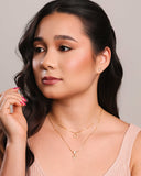 Gargantilha Dupla Corações Espirito Santo Cravejado Cristal Banhado a Ouro 18K