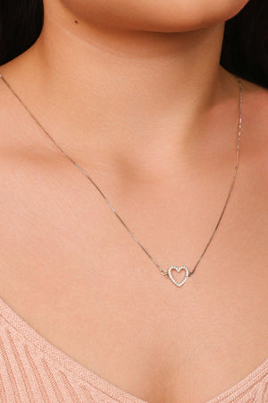 Escapulário Orai e Vigiai Coração Cravejado Cristal Ródio Branco - 70 cm