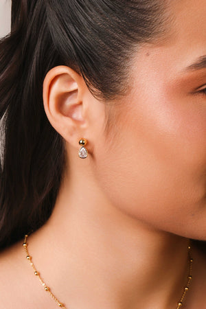 Brinco Bola Gota Cristal 7 mm Banhado a Ouro 18K