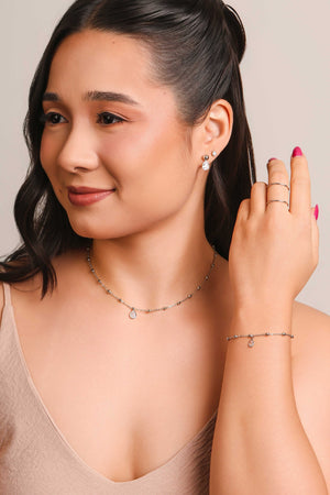 Brinco Bola Gota Cristal 7 mm Ródio Branco