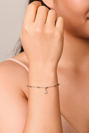 Pulseira Elos Bolinhas Gota Cristal Ródio Branco