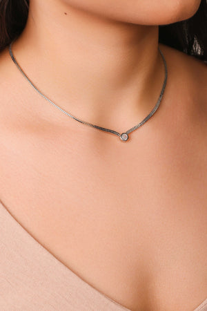 Choker Veneziana Dupla Ponto de Luz Cristal 7 mm Ródio Branco