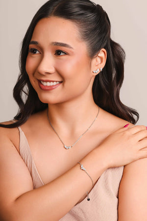 Gargantilha Elos Pingente Gotas Cristal Ródio Branco - 40 cm