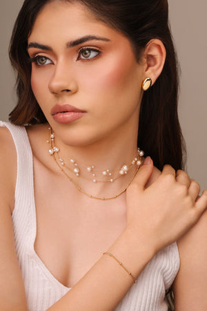 Choker Grumet Nylon com Pérolas Banhado a Ouro 18K
