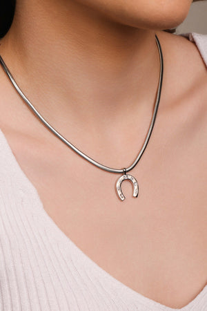 Gargantilha Snake Ferradura Cravejada Cristal Ródio Branco - 40 cm