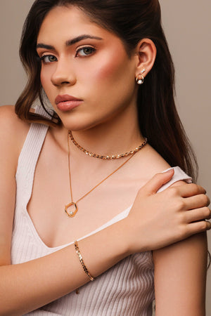 Gargantilha Elos Quadrados 4 mm Banhado a Ouro 18K - 45 cm