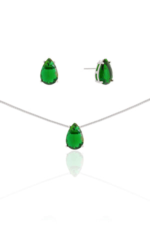 Conjunto Gota Esmeralda Ródio Branco