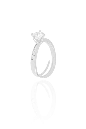 Anel Ponto de Luz Cravejado Cristal Tamanho 18 Ródio Branco