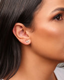 Brinco Duplo Borboleta e Flor Cravejado Cristal Banhado a Ouro 18K