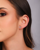 Brinco Duplo Borboleta e Flor Cravejado Cristal Ródio Branco