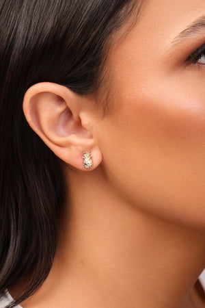 Brinco Abacaxi Pontos de Luz Cristal Banhado a Ouro 18K