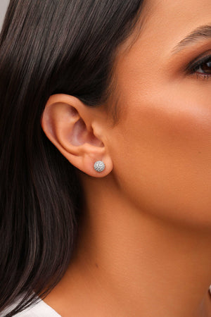 Brinco Bola Cravejada Cristal 7 mm Ródio Branco