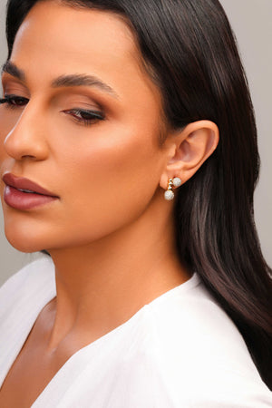 Brinco Bolas Lisas e Cravejada Cristal Banhado a Ouro 18K