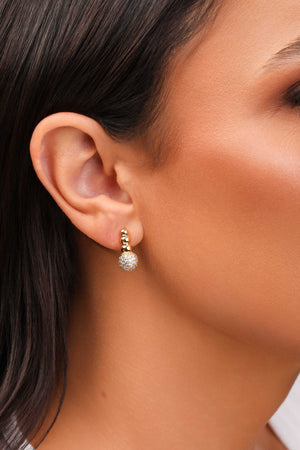 Brinco Bolas Lisas e Cravejada Cristal Banhado a Ouro 18K