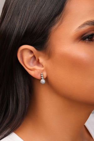 Brinco Bolas Lisas e Cravejada Cristal Ródio Branco