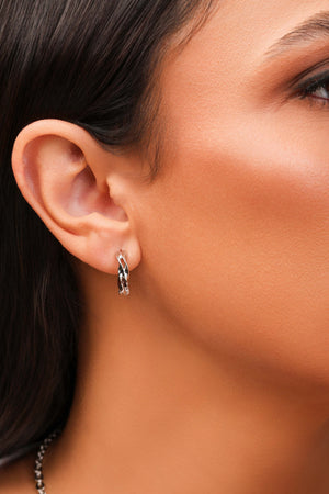 Brinco Argola Click Torcida Dupla 1.5 cm Ródio Branco