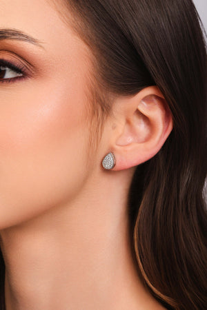 Brinco Gota Cravejada Cristal 1.1 cm Ródio Branco