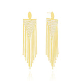 Brinco Base Oval Franja Cravejada Cristal Banhado a Ouro 18K