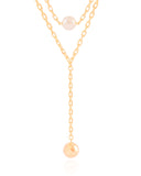 Gargantilha Gravata Dupla Elos Bola e Pérola Banhado a Ouro 18K