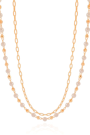 Gargantilha Dupla Elos Pérolas Banhado a Ouro 18K