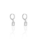 Brinco Argola Click Retângulo Cristal 2.3 cm Ródio Branco