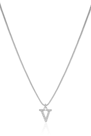 Gargantilha Veneziana Letra V Cravejada Cristal Ródio Branco - 45 cm