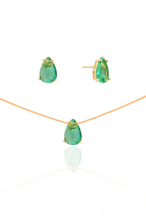 Conjunto Gota Turmalina Banhado a Ouro 18K