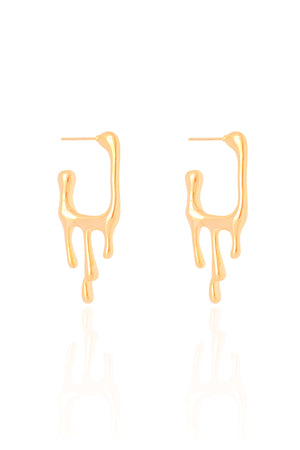 Brinco Argola Quadrada Lisa Derretida 3.5 cm Banhado a Ouro 18K