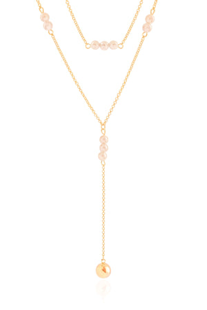 Gagantilha Gravata Dupla Pérolas e Bola Lisa Banhado a Ouro 18K