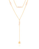 Gagantilha Gravata Dupla Pérolas e Bola Lisa Banhado a Ouro 18K