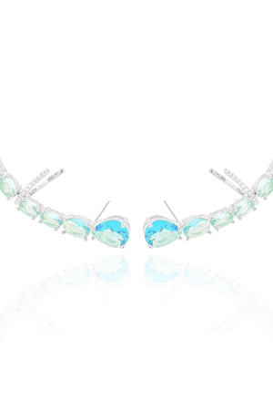 Ear Cuff Pontos de Luz Ovais Topázio Sky Cravejado Cristal Ródio Branco