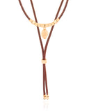 Gargantilha Dupla Fio Coreano Gravata Pingente Barroco Banhado a Ouro 18K - 31 cm