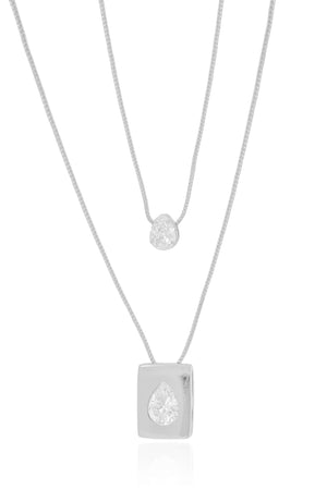 Gargantilha Dupla Gotas Cristal Ródio Branco