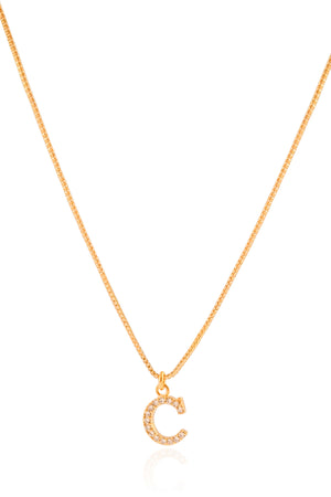 Gargantilha Veneziana Letra C Cravejada Cristal Banhado a Ouro 18K - 45 cm